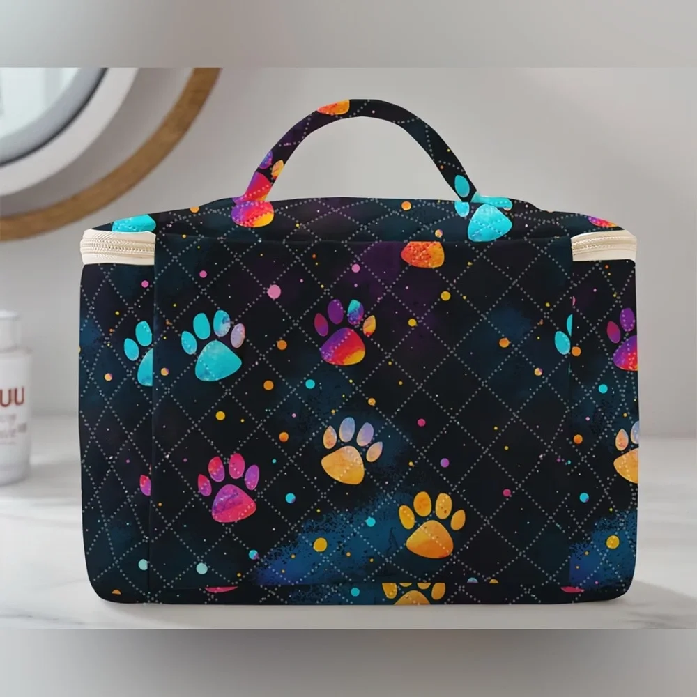 Galaxy Paw Print 🐾 Multicolored Travel Cosmetic Case & Pouch